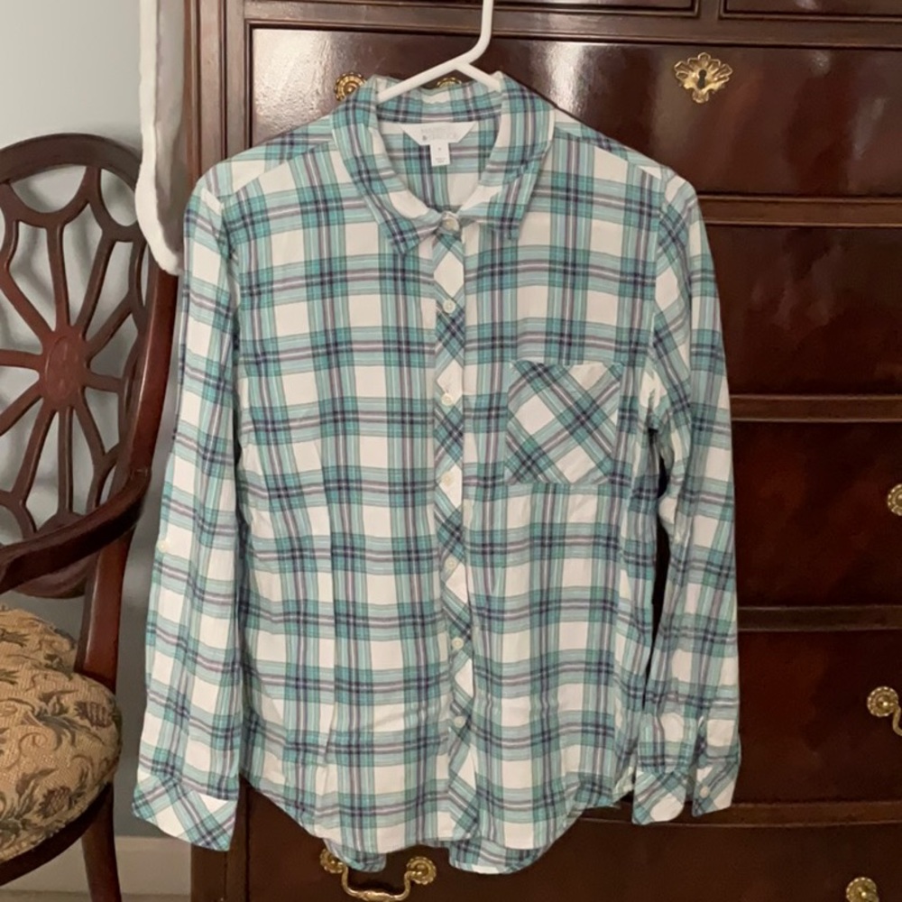 Market & Spruce- Green and Blue Plaid Long sleeve Shirt